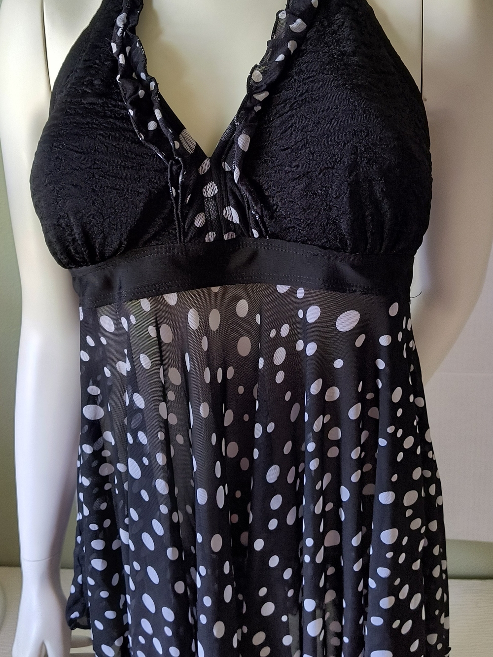 Pier 1 Black and White Polka Dot Swim Coverup Halter